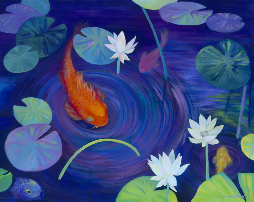 Koi pond or flowers and leaves.