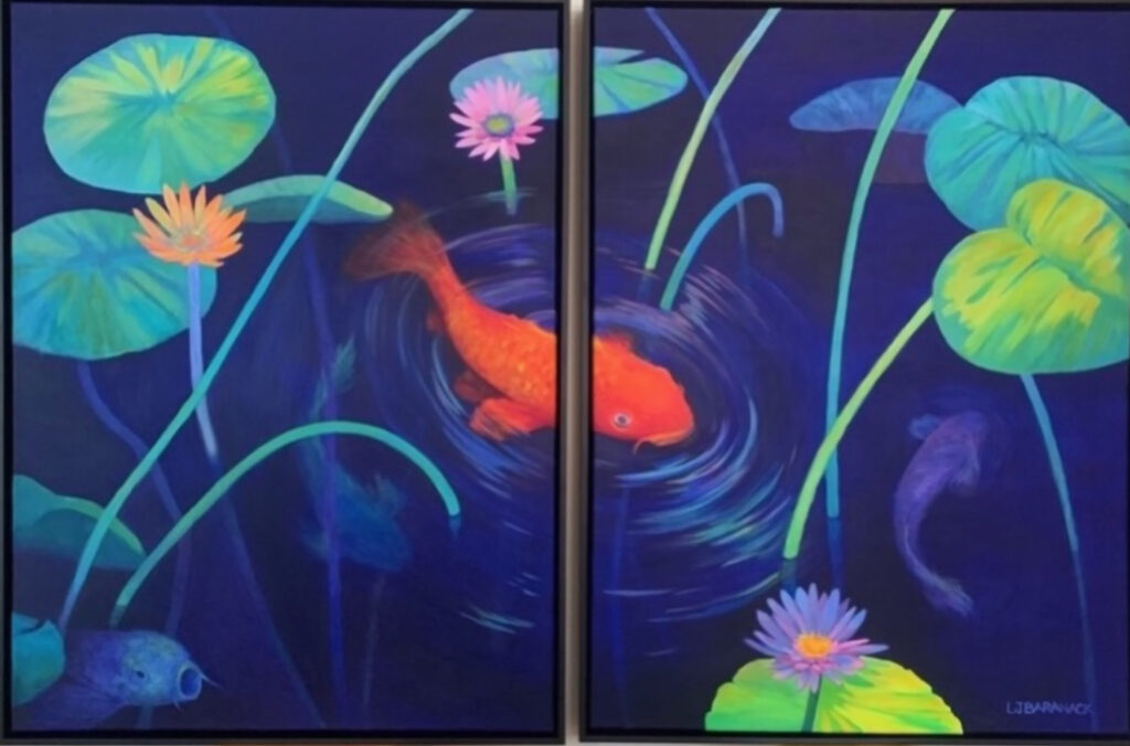 Diptych of the koi painting